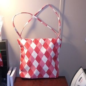 NWT American Bags (A&B) Diamond Checker Red & White Water Resistant Designer Bag